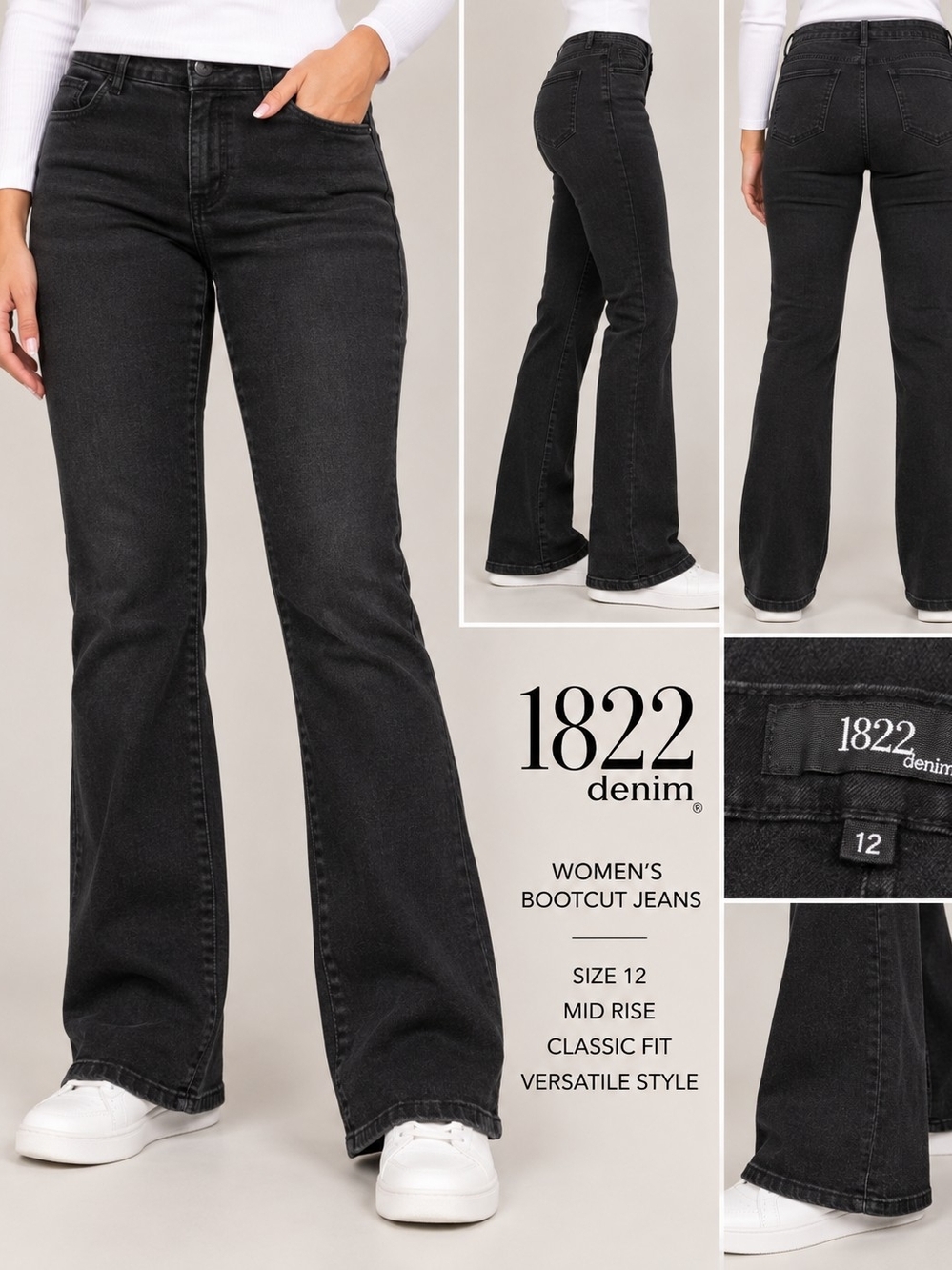 1822 Denim Women's Black Bootcut Jeans - Mid Rise